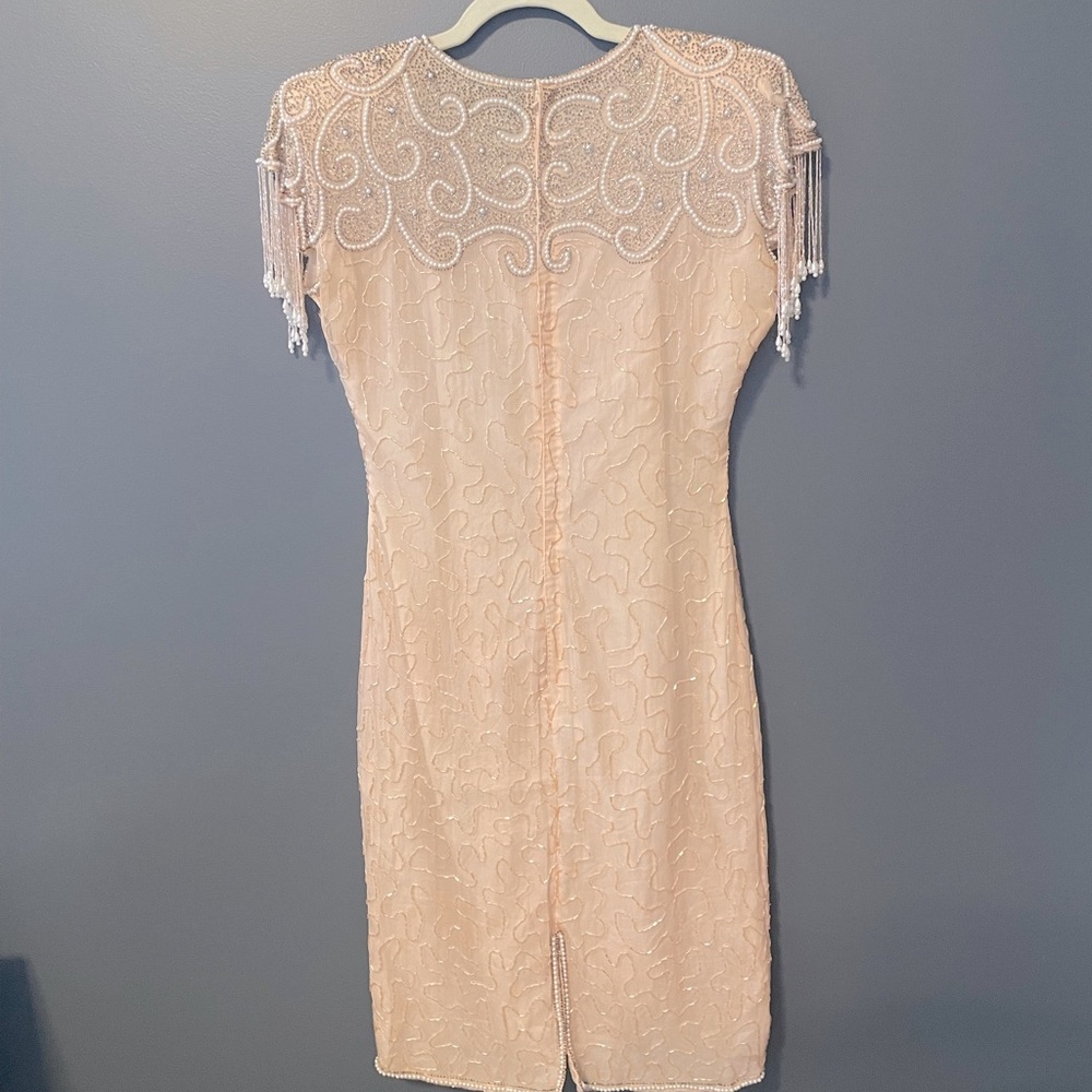 Vintage Silk Beaded Lew Magram New York Peach Dress. Small. EUC. Sequin. - Picture 2 of 2